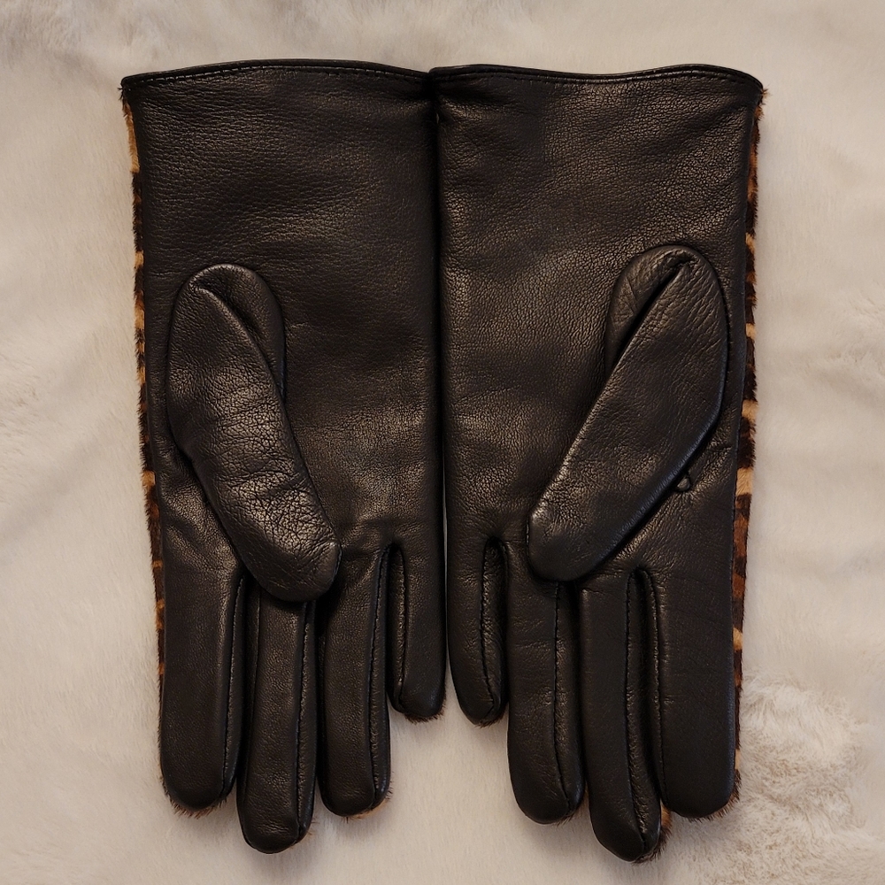J McLaughlin Camilla Leather Leopard Gloves Size Medium New With Tag - Picture 13 of 14